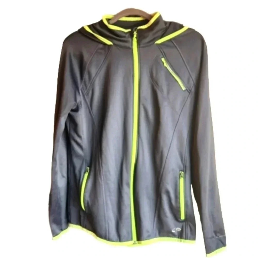 Champion hooded grey and neon green front zip Venture Warm jacket Size Large
